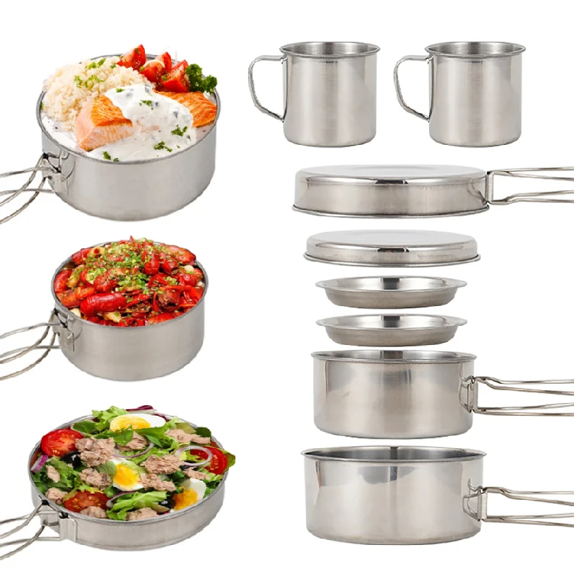 8pcs/Set Camping Cookware Mess - مراجعة Paella Pan Steel وسعره