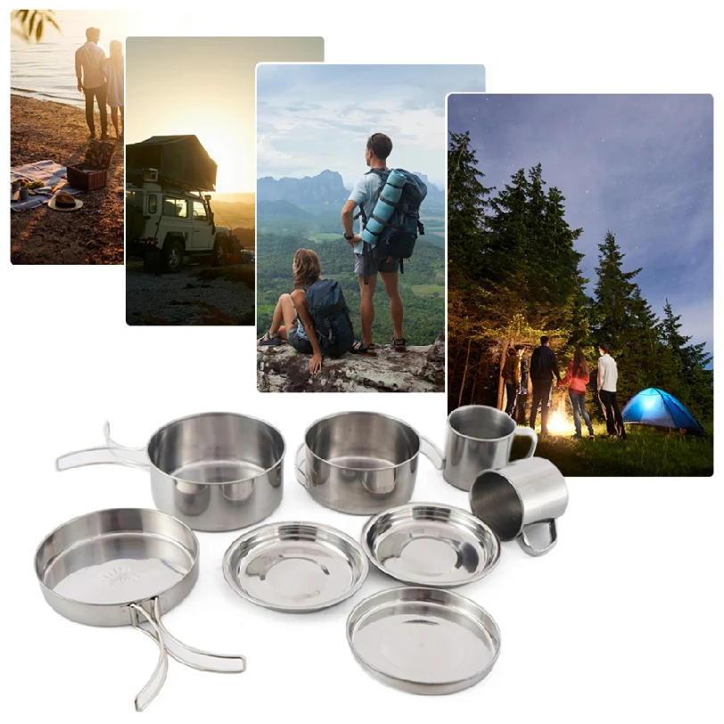 8pcs/Set Camping Cookware Mess - مراجعة Paella Pan Steel وسعره