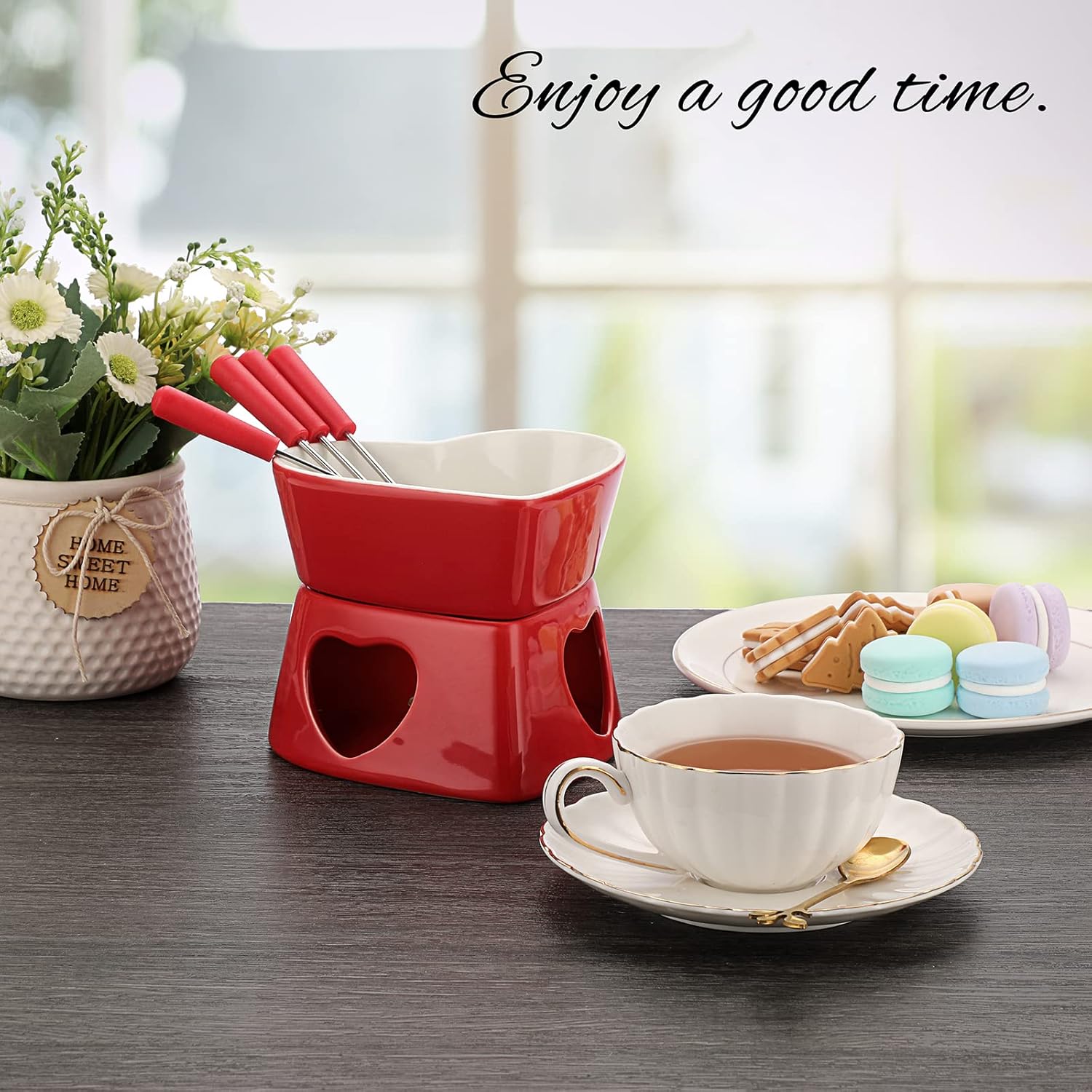 320ml Ceramic Heart-Shaped Fon - مراجعة Fondue Pot Ceramic وسعره