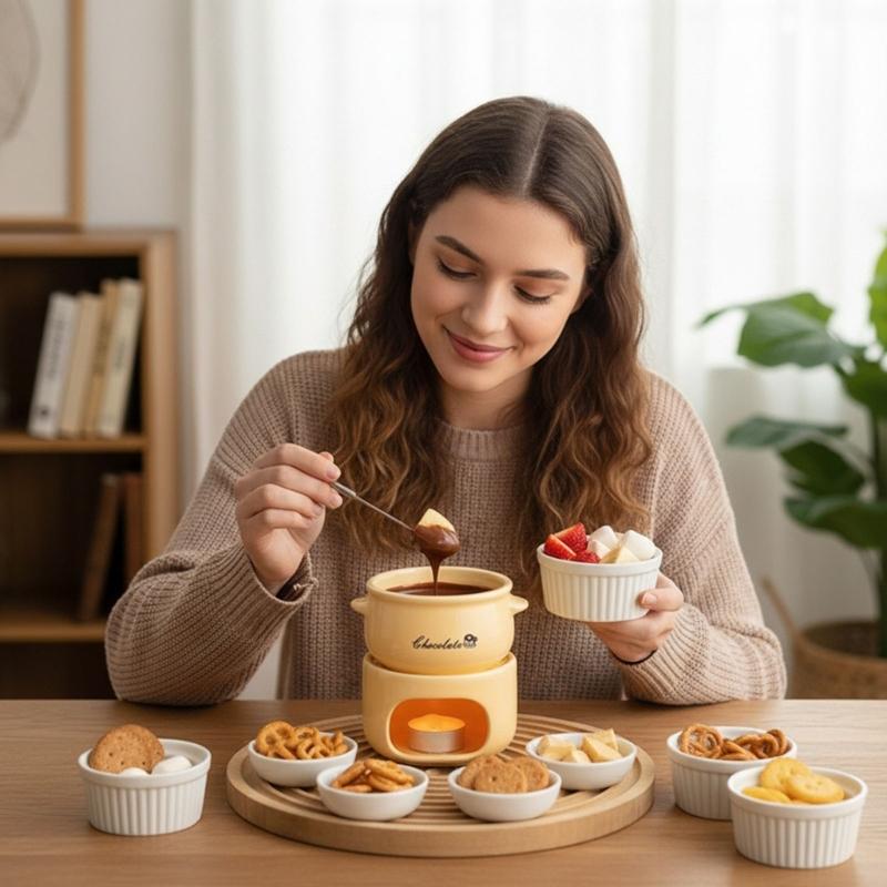 E8BD Ceramic Chocolate Melting - مراجعة Fondue Pot Ceramic وسعره